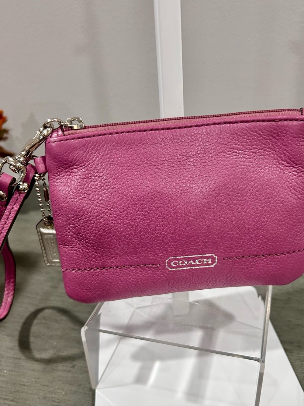 Coach Pebbled Leather Wristlet in pink